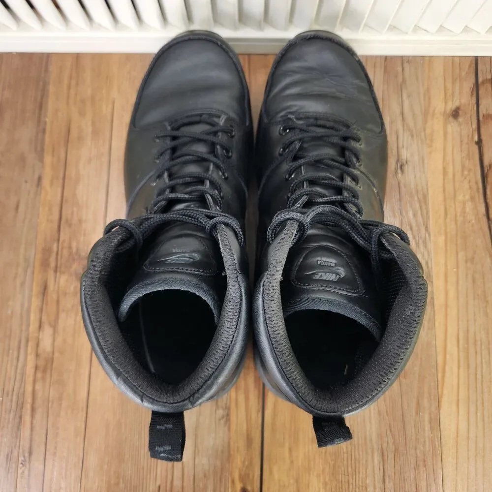 Nike Manoa Leather Boots Mens Size 11.5 Triple Black Water Resistant 454350-003